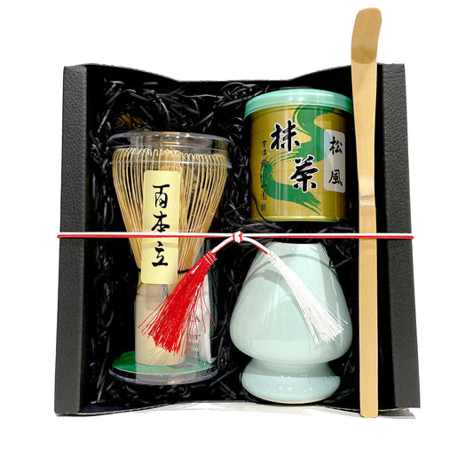 Gift Sets: Matcha powder, tea whisk, tea scoop, tea whisk rest